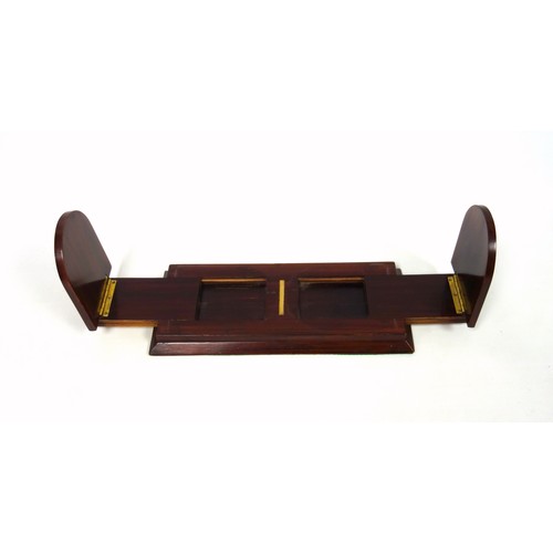 537 - Edwardian mahogany book stand with burr and figured adjustable arched ends inlaid with satinwood ova... 