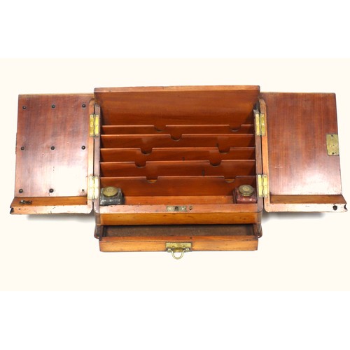 538 - Late Victorian walnut stationery box, the sloping front with 2 hinged covers disclosing 2 wells and ... 