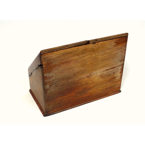 538 - Late Victorian walnut stationery box, the sloping front with 2 hinged covers disclosing 2 wells and ... 