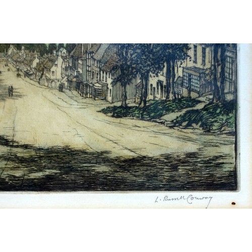 18 - L Russell Conway (b.1882), Burford High Street, etching in colours, pencil signed by the artist in t... 