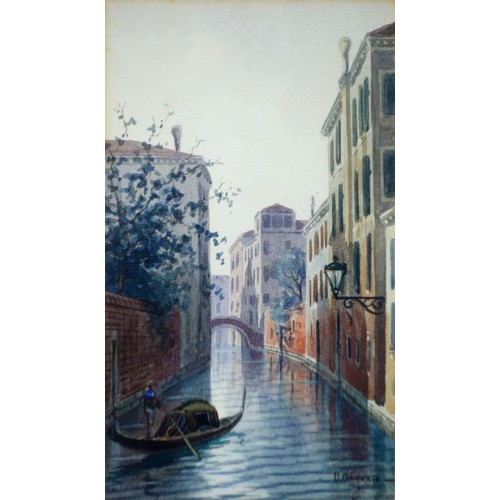 20 - U Ongania, Venetian canal scene, watercolour, signed lower right, 22 x 13cm (frame 35.5 x 25.5cm), a... 