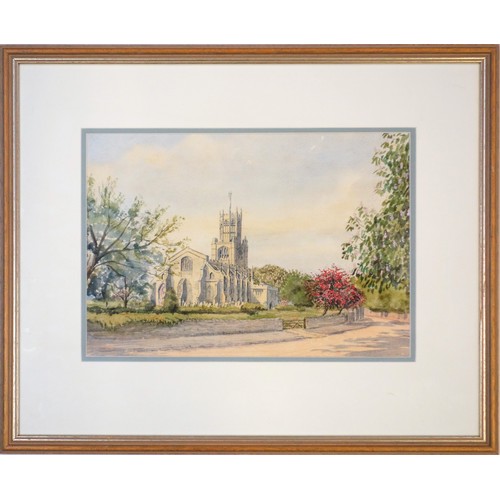 21 - J Saunders (British, 20th century), British church scene, watercolour, signed lower right, 22 x 29.5... 