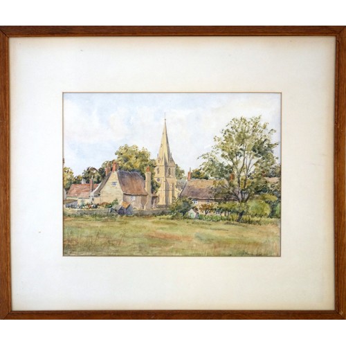 21 - J Saunders (British, 20th century), British church scene, watercolour, signed lower right, 22 x 29.5... 