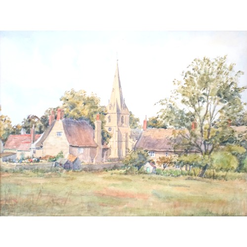 21 - J Saunders (British, 20th century), British church scene, watercolour, signed lower right, 22 x 29.5... 