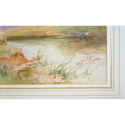 24 - J Barclay aka Horace Hammond (1842-1926), Rural scene of sheep by a riverbank, watercolour, signed, ... 