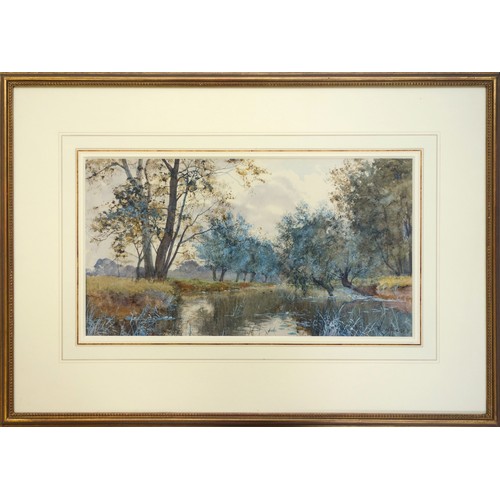 43 - Robert Winchester Fraser (British, 1848-1906), 'Kempston, Bedfordshire' river scene, watercolour, 25... 