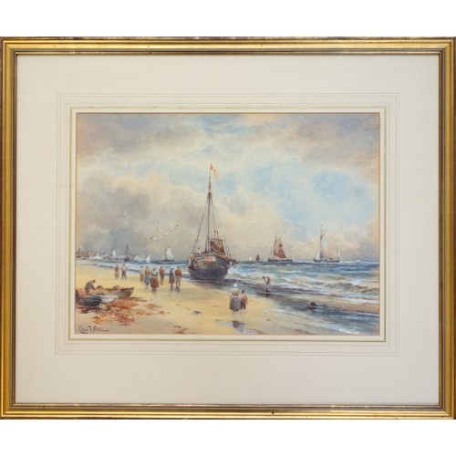 45 - Charles Frederick Allbon (British, 1856-1926), 'Fishing Village, Zuider Zee', watercolour, signed lo... 