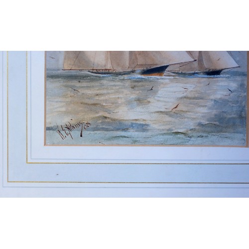 63 - William E Atkins (British, 1842-1910), Yachts at sea, watercolour, signed and dated '08' lower left,... 