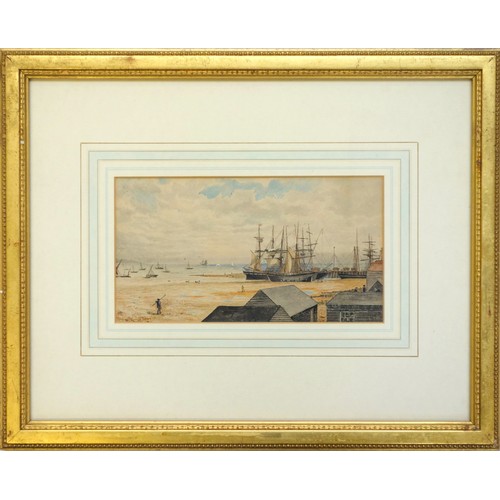 64 - A pair of 19th century gilt framed watercolours of moored ships, one of 'Entrance to Whitstable, Shi... 