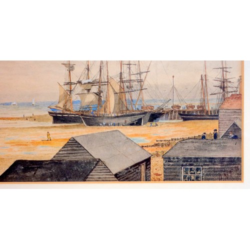 64 - A pair of 19th century gilt framed watercolours of moored ships, one of 'Entrance to Whitstable, Shi... 