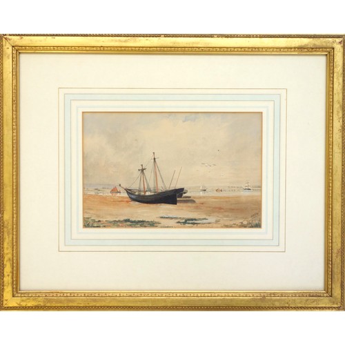 64 - A pair of 19th century gilt framed watercolours of moored ships, one of 'Entrance to Whitstable, Shi... 