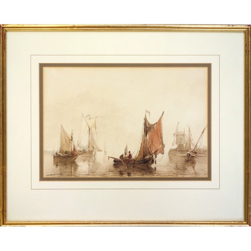 64 - A pair of 19th century gilt framed watercolours of moored ships, one of 'Entrance to Whitstable, Shi... 