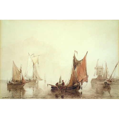 64 - A pair of 19th century gilt framed watercolours of moored ships, one of 'Entrance to Whitstable, Shi... 