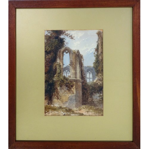 74 - William Collingwood Smith (attributed verso), Kenilworth ruins, watercolour, frame 47 x 41.8cm,