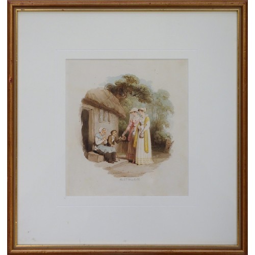 82 - Richard Westall (British, 1765-1836), Ladies giving to the poor, watercolour, signed in pencil, fram... 