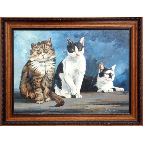 85 - Vic Granger (20th Century), Study of 3 cats, 2 seated, the other recumbant, signed and dated 