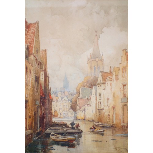 98 - John Roberson Miller (British, 19th/20th century), 'Canal, Bruges', and 'Antwerp', pair of watercolo... 