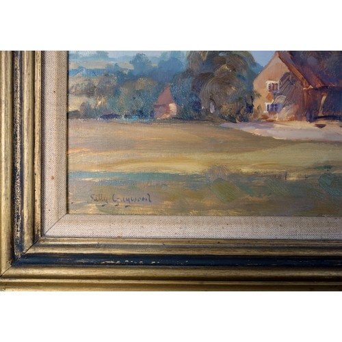 101 - Sally Gaywood (20th century), 'The Farm Cottage', oil on board, signed lower left, gallery label ver... 