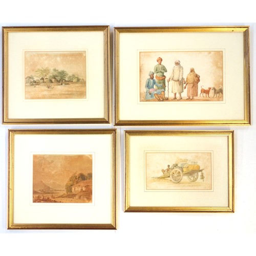 103 - Four framed watercolours of Indian or African scenes, in gilt frames, circa late 19th century, two 2... 