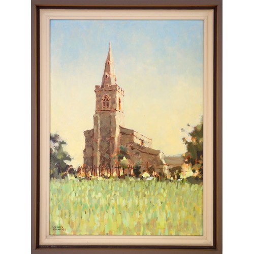 136 - Henry Croly (British, 20th century), 'St Andrews Church, Steeple Gidding', gouache, signed lower lef... 