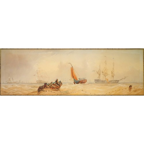 139 - William John Leathem (British, 1815-1857), Pair of framed watercolours, one of ships on a rough sea,... 