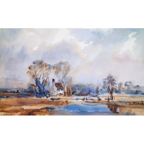 154 - Arnold de Soet (Belgian, 1924-1994), Suffolk landscapes, two framed watercolours, signed lower right... 