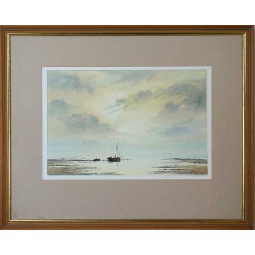 164 - David J Headon, watercolour landscape with boats, signed lower right, frame: 43 x 54cm, a landscape ... 