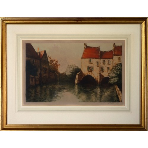 182 - Willem Leer, View of canal houses in Bruges, lithograph, signed lower right and marked as Artists Pr... 