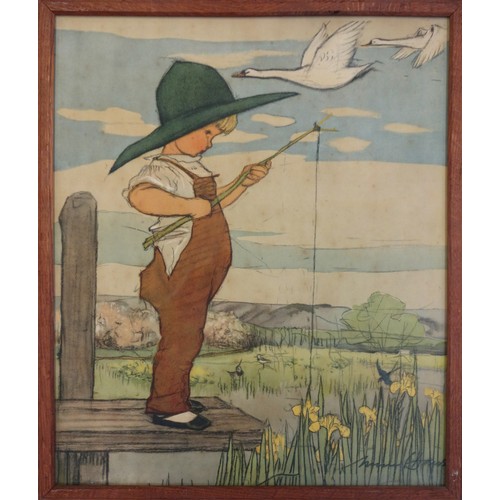 189 - After Muriel Dawson (British, 1897-1974), 'The Fisherman', print, within a wooden frame: 56 x 48cm. ... 