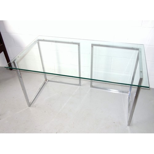 215 - Habitat desk with a rectangular 1/2 in. plate glass top on 2 chromed square section L-shaped support... 