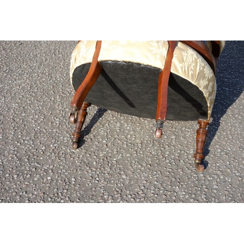 220 - Edwardian carved walnut open armchair with a pierced splat, the bow fronted seat, arms and back upho... 