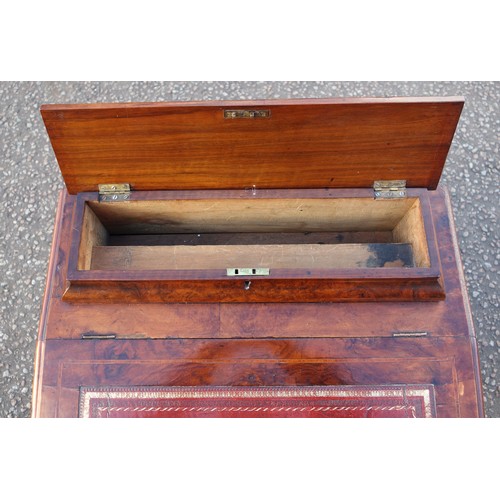 228 - Late Victorian inlaid walnut davenport, the sloping top inset with burgundy gilt tooled leather, enc... 