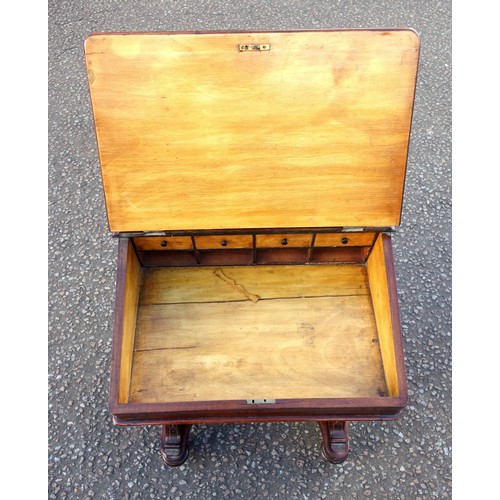 228 - Late Victorian inlaid walnut davenport, the sloping top inset with burgundy gilt tooled leather, enc... 