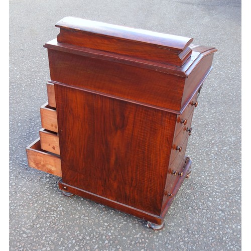 228 - Late Victorian inlaid walnut davenport, the sloping top inset with burgundy gilt tooled leather, enc... 