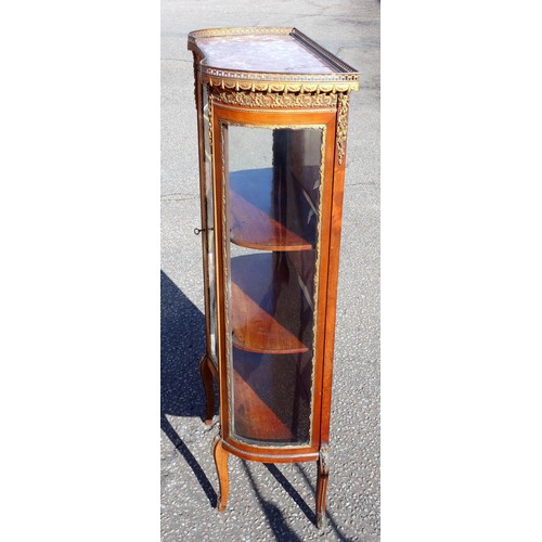 234 - Early 20th Century French mahogany inverted bow front vitrine with gilt metal mounts, pink veined ma... 