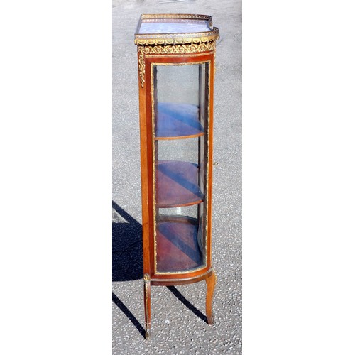 234 - Early 20th Century French mahogany inverted bow front vitrine with gilt metal mounts, pink veined ma... 