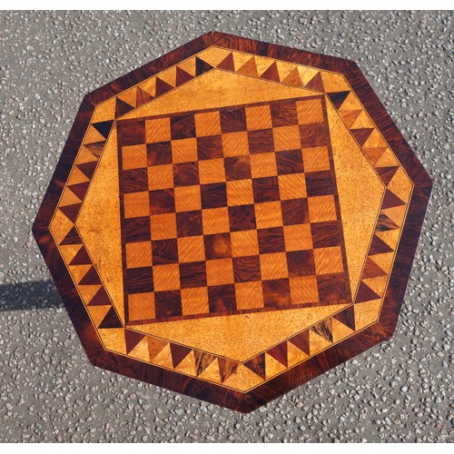 235 - William IV fine specimen wood games table with an octagonal top with rosewood and satinwood inlaid c... 