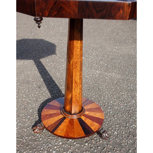 235 - William IV fine specimen wood games table with an octagonal top with rosewood and satinwood inlaid c... 