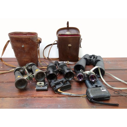 316 - Zeiss 8 x 20 B binoculars, cased; East German Zeiss 8 x 32; Ross London Stepmur 10 x 50, cased; 3 ot... 