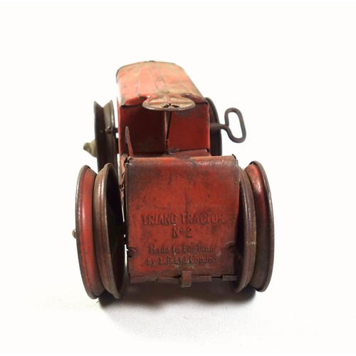 322 - Triang Tractor No.2 tinplate clockwork toy, L.21cm; silvered brass Mercury/Hermes car mascot, H.16.5... 