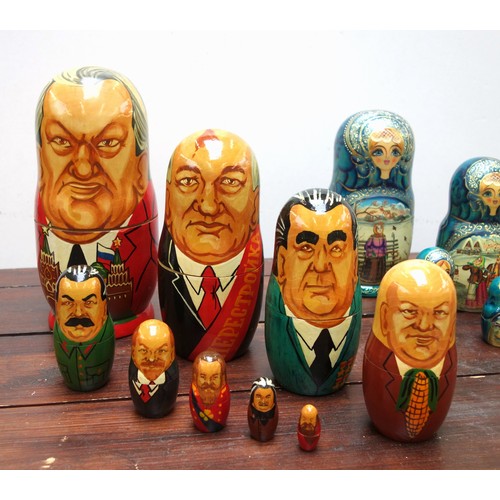 343 - Russian Matryoshka set of 10 dolls painted with Past Leaders of Russia including Yeltsin, Gorbachev,... 