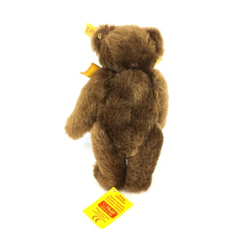 336 - Steiff Classic Teddy Bear 1909 with labels and gold stud, two Harrods bears and two TY Beanie babies... 