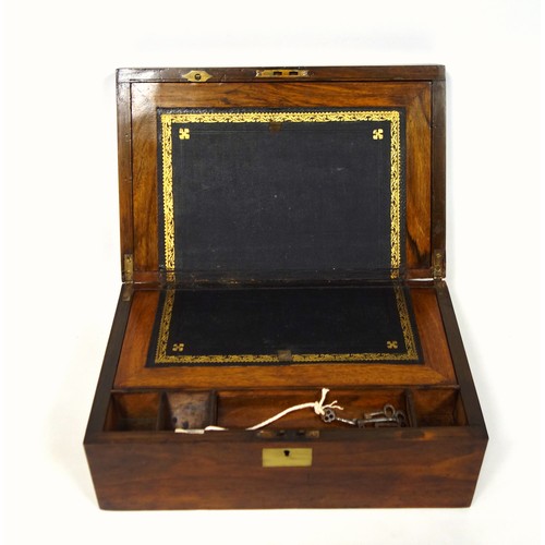 348 - Victorian fine ladies ebony toilet box with inset brass handles and monogram, the hinged top disclos... 