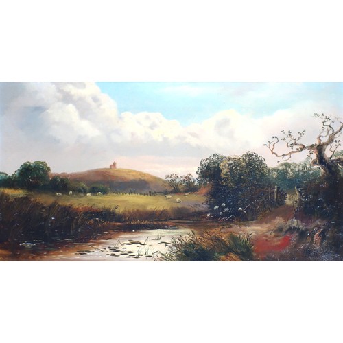 198 - F. Williams (British, 19th Century), St. Catherine's Chapel, Guildford above the river Wey, oil on c... 