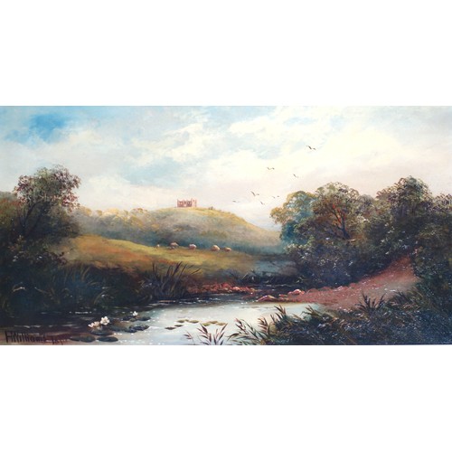 198 - F. Williams (British, 19th Century), St. Catherine's Chapel, Guildford above the river Wey, oil on c... 