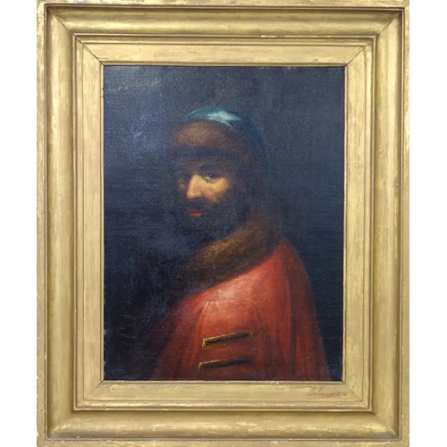 200 - 18th Century Continental School, portrait of a soldier, possibly Mongolian/Russian, oil on canvas, 6... 