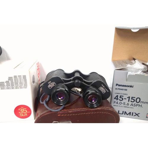 307 - Panasonic 45-150mm MFT lens, 2 Pentax M42 Screw lenses, all boxed; Canon zoom lens, Zeiss Jenoptem 8... 