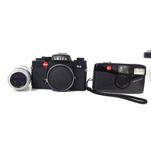 309 - Leica Minizoom 35mm compact and a R4 SLR; Hecktor 13.5cm 4.5 lens, Leitz Eldia, boxed; Leitz copying... 