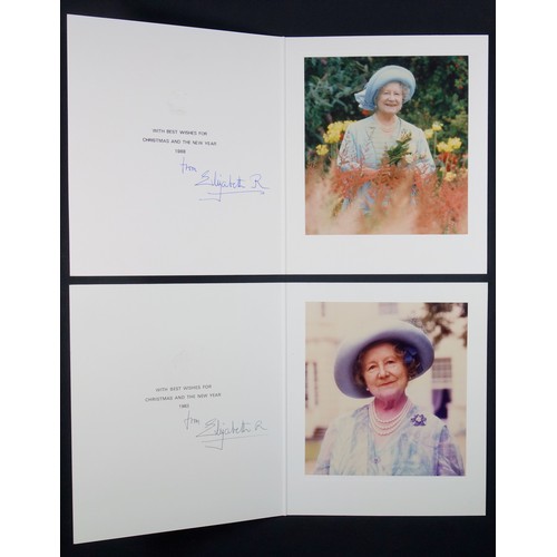 389 - H.M. Queen Elizabeth The Queen Mother, signed Christmas and New Year cards dating from 1983 to 1989,... 