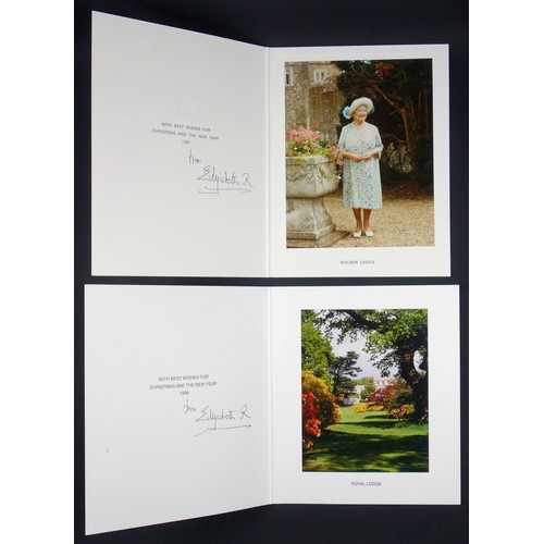 390 - H.M. Queen Elizabeth The Queen Mother, signed Christmas and New Year cards, each with gilt cypher to... 